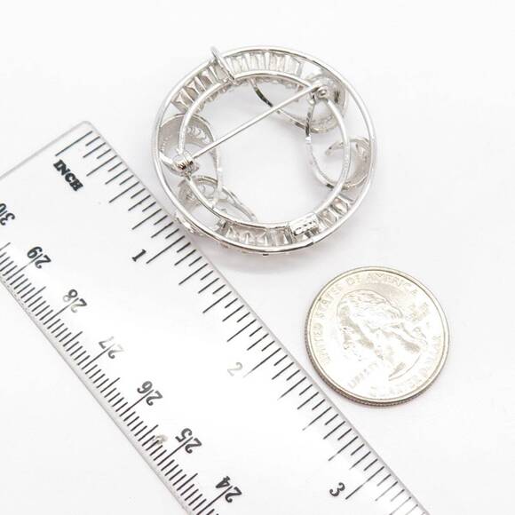 925 Sterling Silver Vintage Carl Art Rhinestone Filigree Pin Brooch / Pendant - Picture 2 of 9